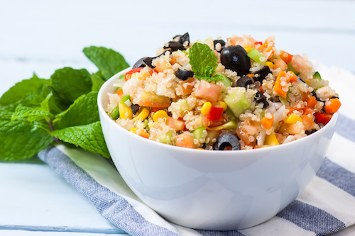 Quinoa salad is a great way of getting the high protein foods you need. 